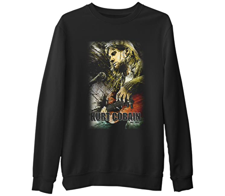 Kurt Cobain  Siyah Erkek Kalın Sweatshirt