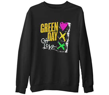 Green Day - Oh Love  Siyah Erkek Kalın Sweatshirt