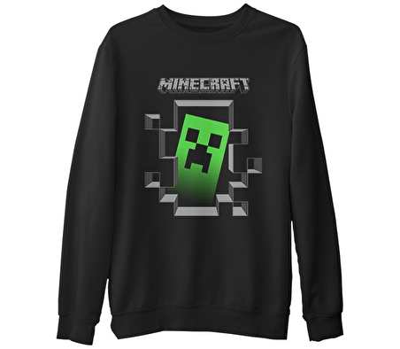 Minecraft  Siyah Erkek Kalın Sweatshirt