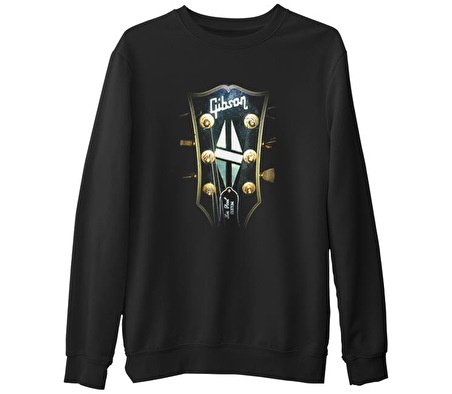 Gitar - Gibson 2  Siyah Erkek Kalın Sweatshirt