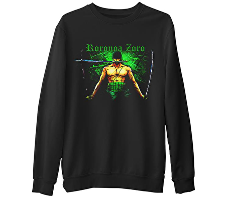 One Piece - Zoro  Siyah Erkek Kalın Sweatshirt