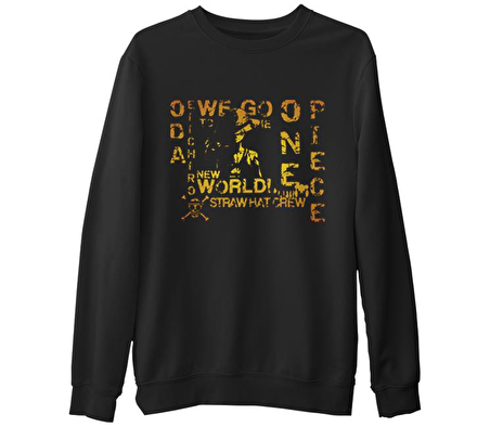 One Piece - Straw Hat  Siyah Erkek Kalın Sweatshirt