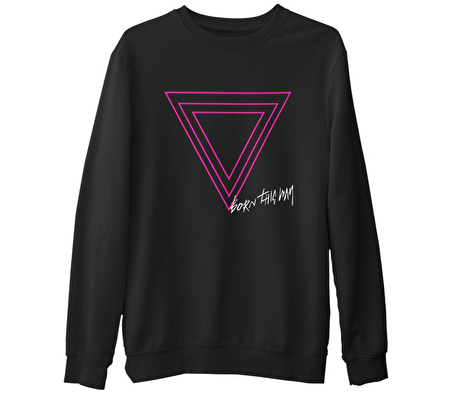 Lady Gaga - Born this Way Logo  Siyah Erkek Kalın Sweatshirt