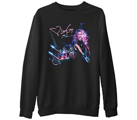 Lady Gaga - Motorcycle  Siyah Erkek Kalın Sweatshirt