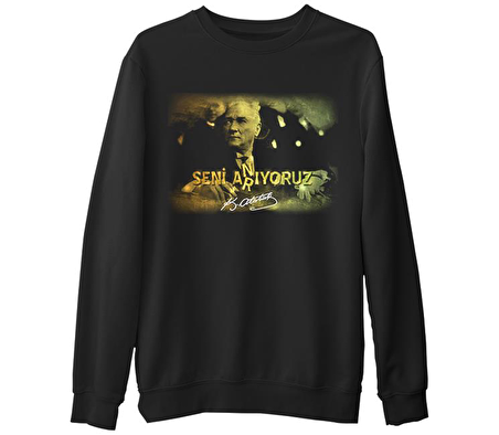 Atatürk  Siyah Erkek Kalın Sweatshirt