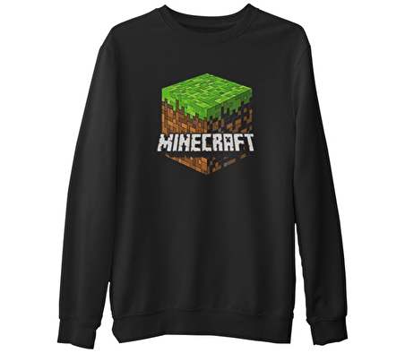 Minecraft - Cube  Siyah Erkek Kalın Sweatshirt