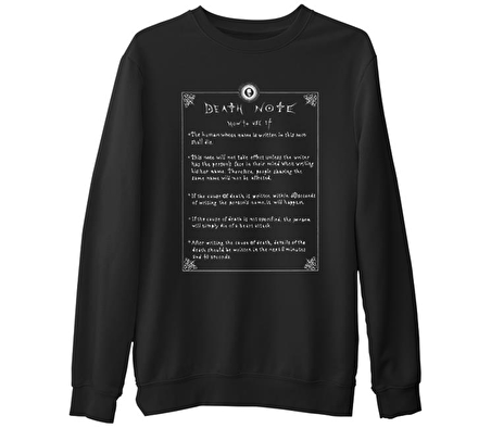Death Note - How to Use It  Siyah Erkek Kalın Sweatshirt