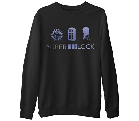 Super Who Lock  Siyah Erkek Kalın Sweatshirt