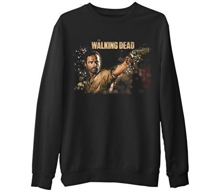 The Walking Dead - Rick 2  Siyah Erkek Kalın Sweatshirt