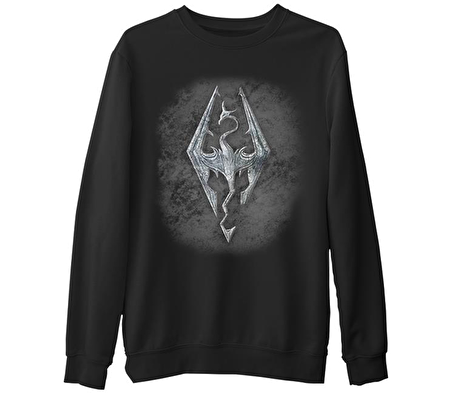 Skyrim - Dragon  Siyah Erkek Kalın Sweatshirt