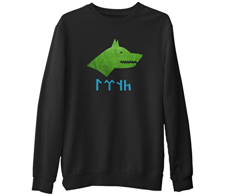 Göktürk Kurt 2  Siyah Erkek Kalın Sweatshirt