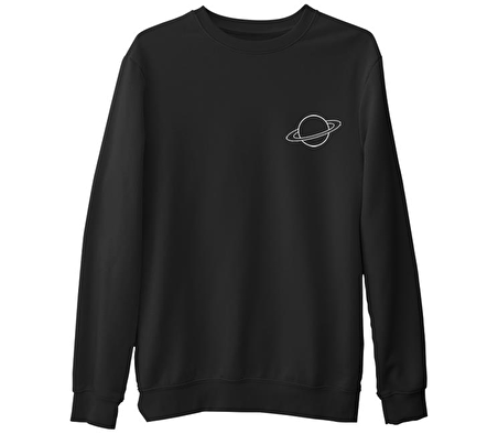 Saturn Logo  Siyah Erkek Kalın Sweatshirt
