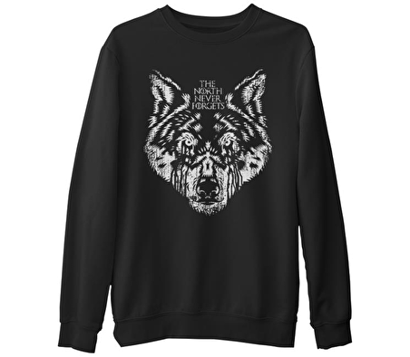 Winter is Coming Wolf  Siyah Erkek Kalın Sweatshirt