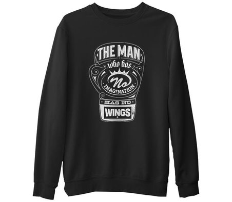 Muhammad Ali - The Man Who has Wings  Siyah Erkek Kalın Sweatshirt
