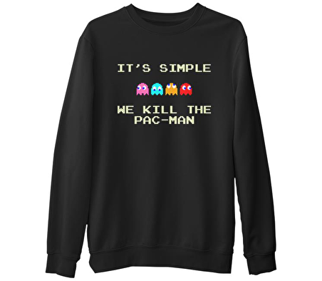 We Kill the Pac-Man  Siyah Erkek Kalın Sweatshirt