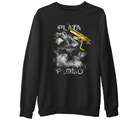 Narcos - Plata O Plomo Siyah Erkek Kalın Sweatshirt