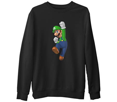 Mario & Luigi - Luigi   Siyah Erkek Kalın Sweatshirt