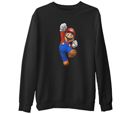 Mario & Luigi - Mario  Siyah Erkek Kalın Sweatshirt