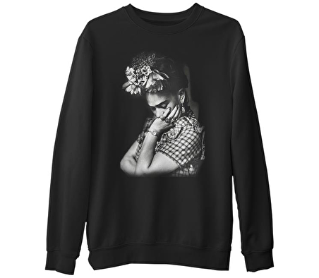 Frida Kahlo  Siyah Erkek Kalın Sweatshirt
