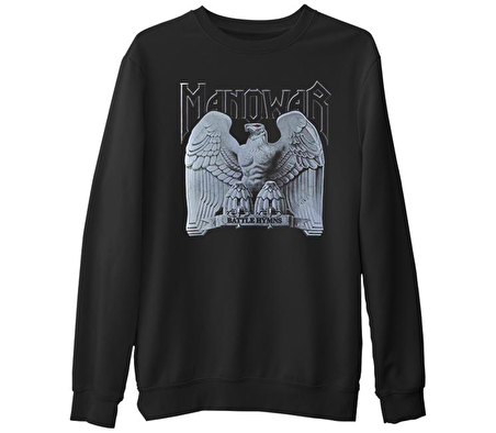 Manowar - Logo  Siyah Erkek Kalın Sweatshirt