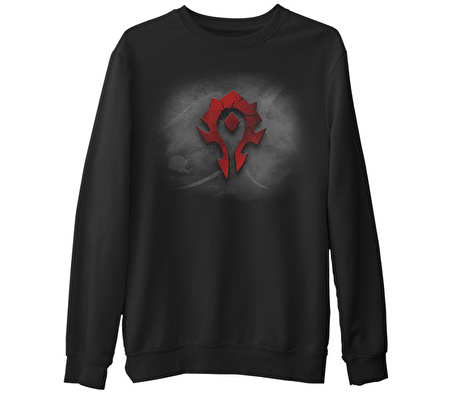 World of Worldcraft - Horde Logo  Siyah Erkek Kalın Sweatshirt