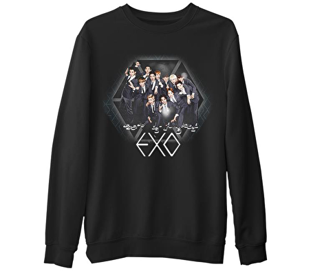 EXO - Group  Siyah Erkek Kalın Sweatshirt