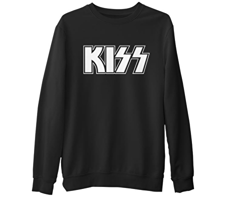 Kiss - Logo  Siyah Erkek Kalın Sweatshirt