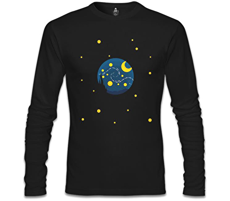 Planet and Moon Siyah Erkek Sweatshirt