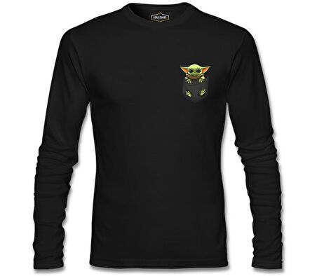 Baby Yoda - Pocket Siyah Erkek Sweatshirt