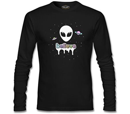 Alien - Believe in Planets Siyah Erkek Sweatshirt
