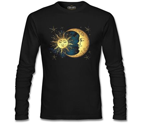 Güneş Ay ve Bulutlar Siyah Erkek Sweatshirt
