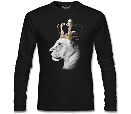 Aslan - Kraliçe Taç Siyah Erkek Sweatshirt