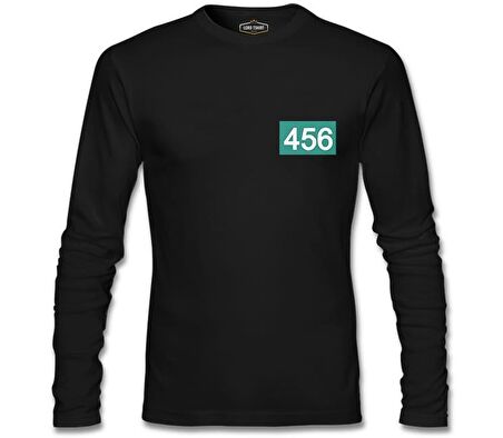 Squid Game-Number 456 Göğüs Logo Siyah Erkek Sweatshirt