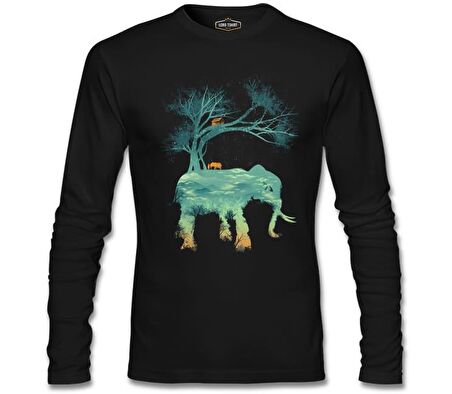 Doğa Macera Kamp Fil Siyah Erkek Sweatshirt