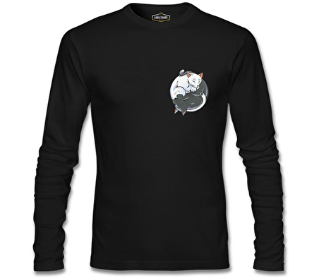 Hayvan - Yin Yang Kediler Logo Siyah Erkek Sweatshirt
