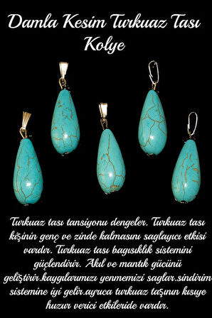 Sertitfikalı Xl Damla Kesim Hakiki Firuze Taşı Kolye - 1.kalite
