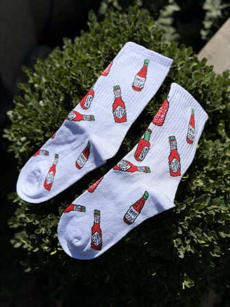 Unisex Acı Sos Şişesi Desenli Beyaz Tenis Çorap