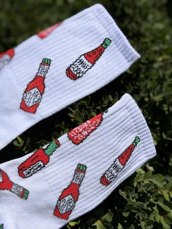 Unisex Acı Sos Şişesi Desenli Beyaz Tenis Çorap