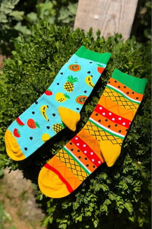 Unisex Sağlı Sollu Renkli Ananas Karpuz Desenli Soket Çorap
