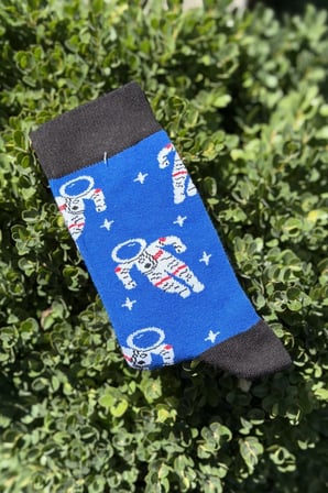 Unisex Astronot Desenli Saks Mavi Soket Çorap