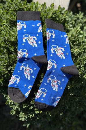 Unisex Astronot Desenli Saks Mavi Soket Çorap