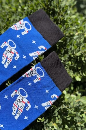 Unisex Astronot Desenli Saks Mavi Soket Çorap