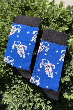 Unisex Astronot Desenli Saks Mavi Soket Çorap