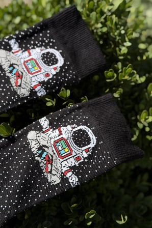 Unisex Astronot Desenli Siyah Soket Çorap