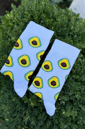 Unisex Avokado Desenli Açık Mavi Soket Çorap