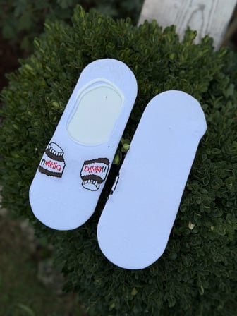 Unisex Nutella Kavanozu Desenli Beyaz Babet Çorap