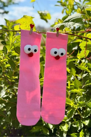 Unisex Pembe Pörtlek Gözlü Eğlenceli Soket Çorap