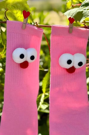 Unisex Pembe Pörtlek Gözlü Eğlenceli Soket Çorap
