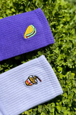 Unisex Taco ve Patates Nakışlı 2'li Tenis Spor Çorap