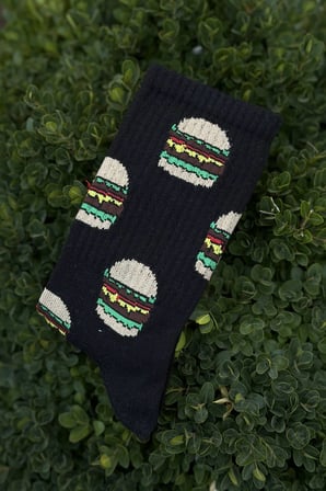 Unisex Hamburger Desenli Siyah Tenis Çorap